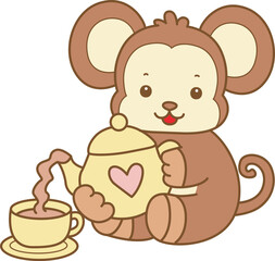 Cute Monkey vector icon. Funny baby Monkey animal series stock illustration. life of fluffy Monkey designs.
