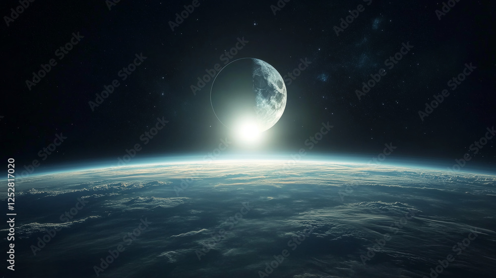 Poster total and partial solar eclipse. lunar phase light vector. isolated planet ring in space with flare.
