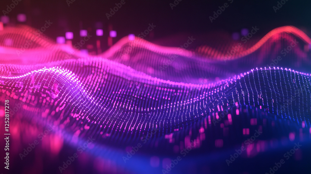 Poster neon audio voice frequency wave and abstract sound light vector background. radio pulse effect curve