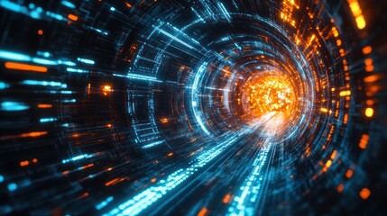 Fototapeta premium Abstract Digital Tunnel: A Journey Through Cyberspace