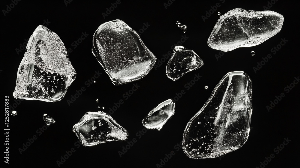 Poster water drops isolated on transparent background. vector realistic set of liquid droplet different sha