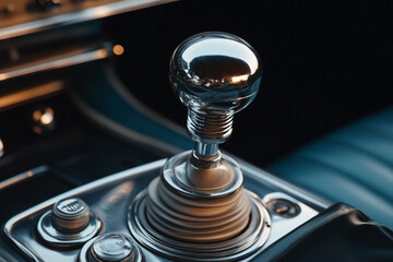 A worn-out classic car gear shift lever, showcasing vintage charm and mechanical details