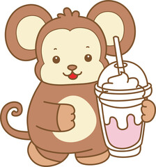 Cute Monkey vector icon. Funny baby Monkey animal series stock illustration. life of fluffy Monkey designs.