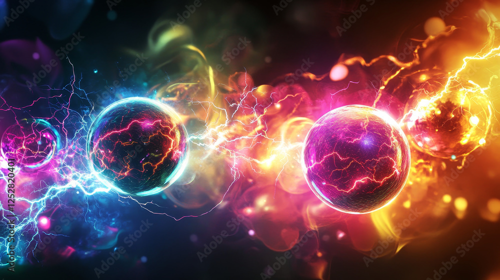 Poster electric lightning balls, energy burst effect with light bolt. abstract power explosion with flashes