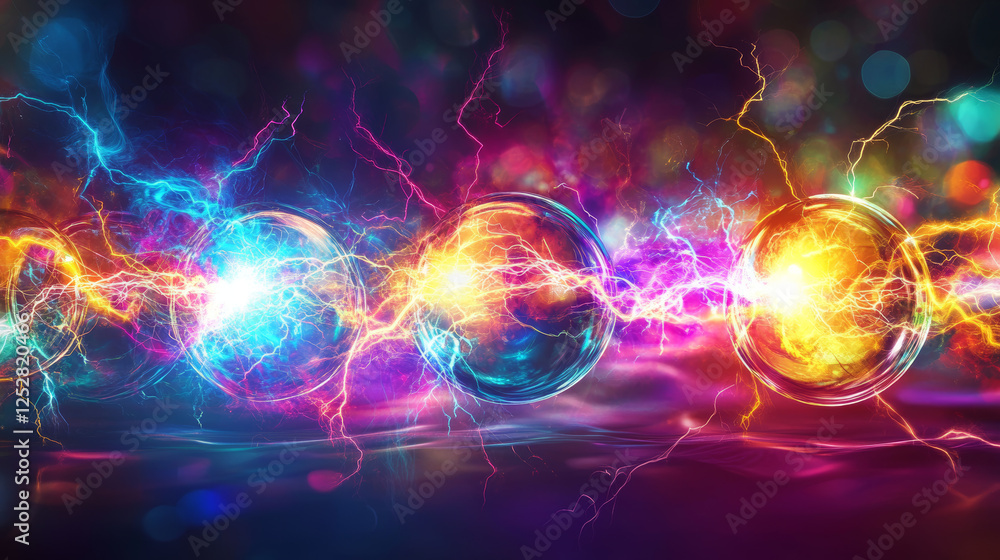 Poster electric lightning balls, energy burst effect with light bolt. abstract power explosion with flashes