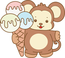 Cute Monkey vector icon. Funny baby Monkey animal series stock illustration. life of fluffy Monkey designs.