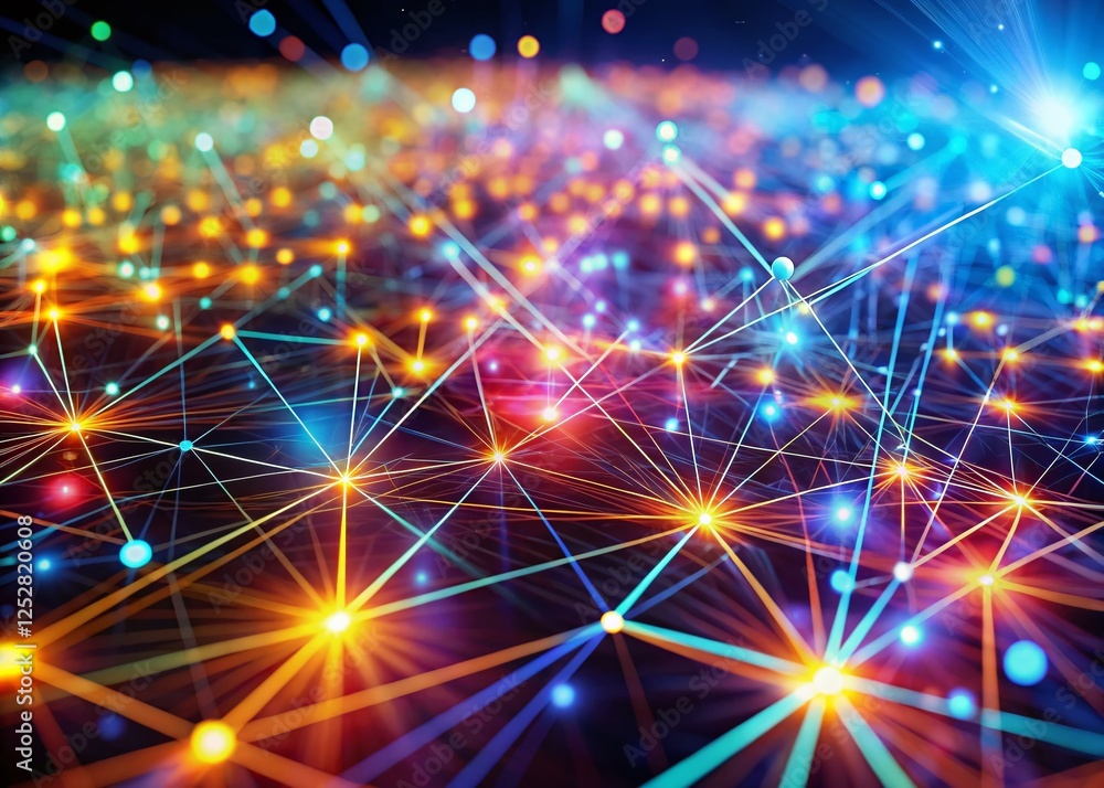 Poster abstract network grid: 4k looped animation of moving lights and lines with depth of field