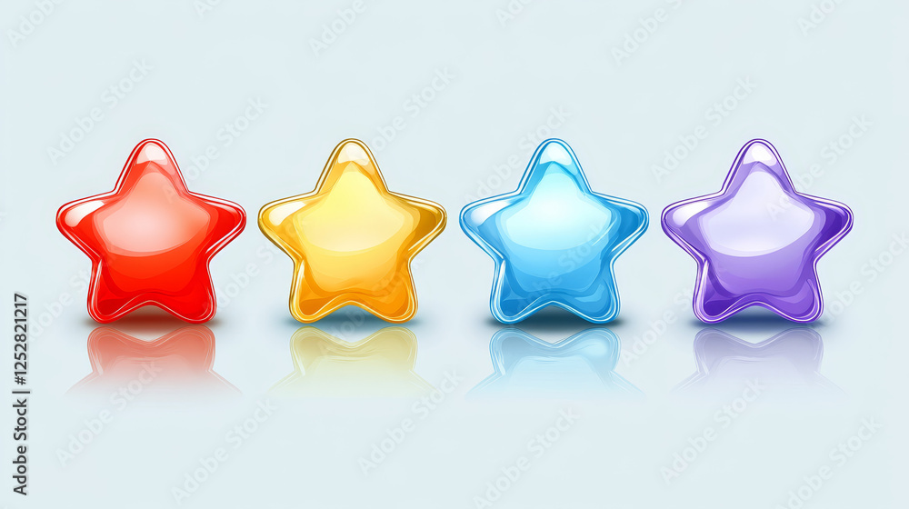 Poster game icon of rating star changing colors from red to blue. vector sprite sheet with rank button. car