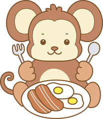 Cute Monkey vector icon. Funny baby Monkey animal series stock illustration. life of fluffy Monkey designs.