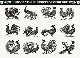 Pheasant Silhouette Vector Set: 12 Elegant Designs