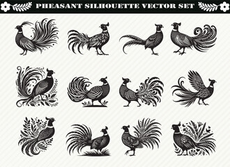Pheasant Silhouette Vector Set: 12 Elegant Designs