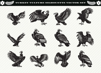 Turkey Vulture Silhouette Vector Set: 12 Designs