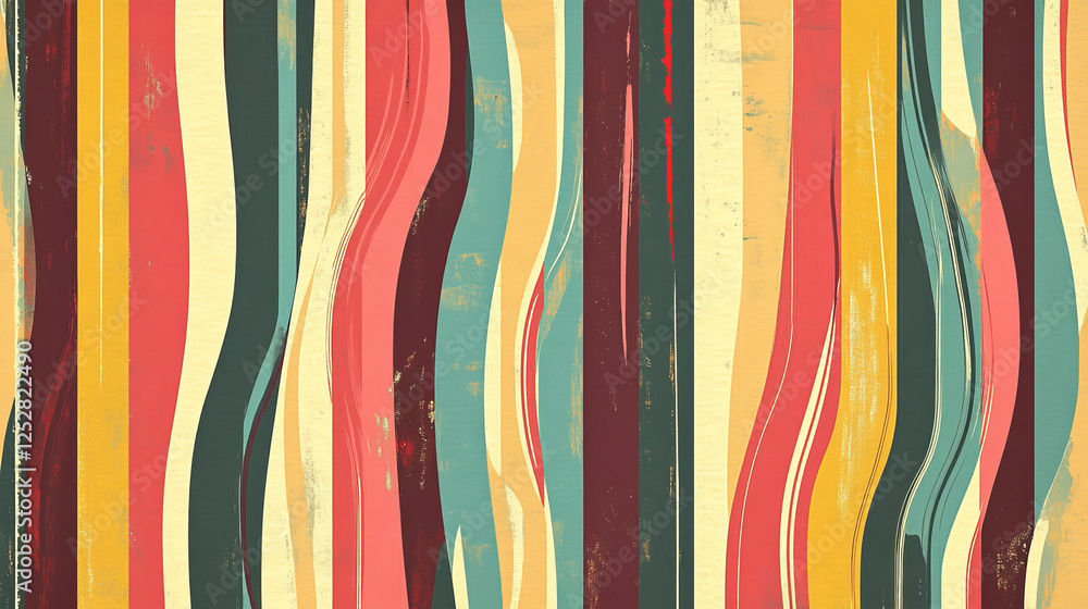 Poster retro seamless, pattern with color vertical stripes, lines and curl