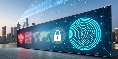 Futuristic Digital Security Concept with Virtual Graphics and Symbols