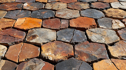 Obraz premium Colorful geometric pavement texture in sunlight, ideal for backgrounds