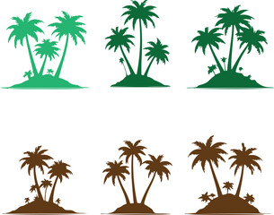Fototapeta premium set of island with palm trees silhouette vector illustration