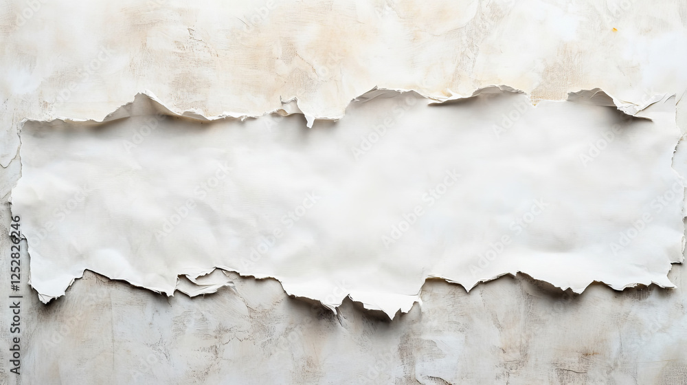 Poster torn and rip paper edge texture vector banner. white tear page strip template border. grunge damage 