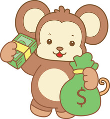 Cute Monkey vector icon. Funny baby Monkey animal series stock illustration. life of fluffy Monkey designs.