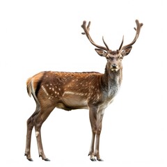 Fototapeta premium Majestic male deer displaying antlers against white background