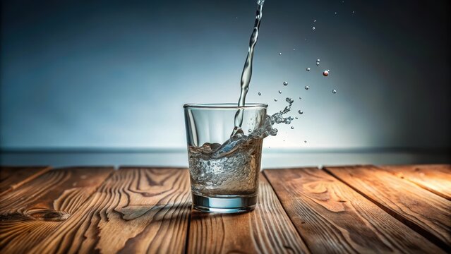 Overflowed glass of water spilling on a wooden table, overflow, glass, water, spilled