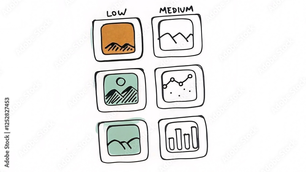 Poster exploring low to medium quality graphic representations in nature scenarios outdoor setting visual a