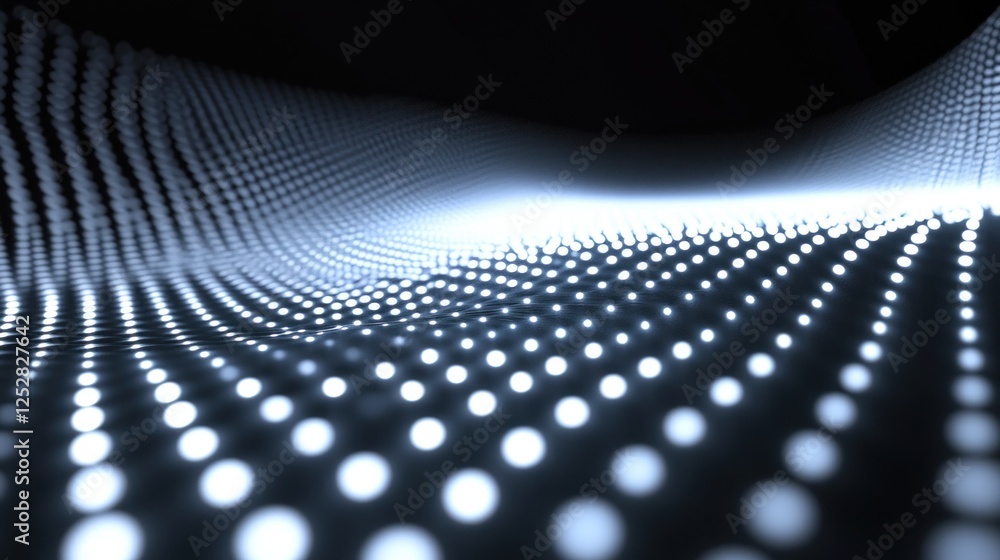 Poster abstract representation of illuminated dots creating a wave-like pattern in a dark environment, show