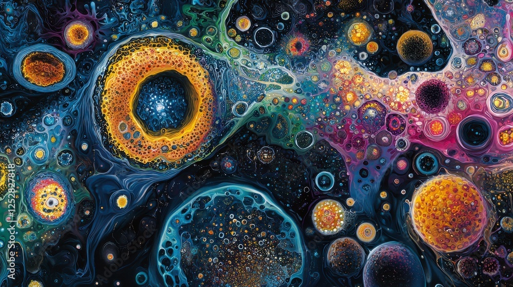 Aufkleber abstract colorful cosmic patterns with circular designs and vibrant pop art applied to space imagery