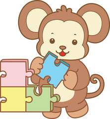 Cute Monkey vector icon. Funny baby Monkey animal series stock illustration. life of fluffy Monkey designs.