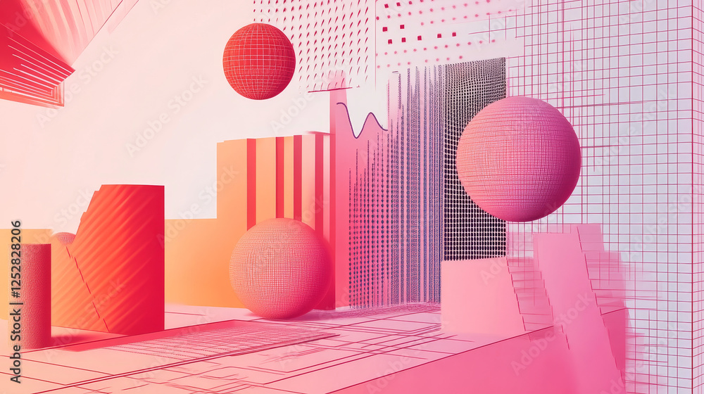 Poster y2k design template for poster or banner with grid and bitmap pixel abstract shapes and surfaces. ve