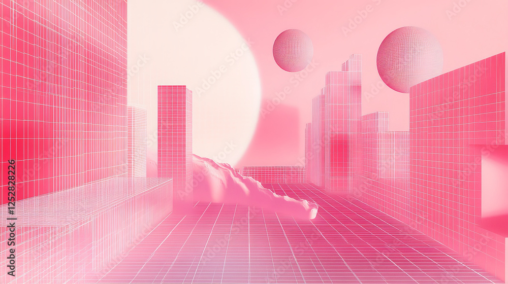 Poster y2k design template for poster or banner with grid and bitmap pixel abstract shapes and surfaces. ve