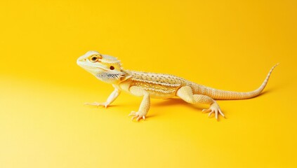 Obraz premium Yellow bearded dragon lizard on yellow background.