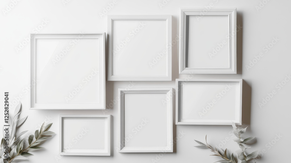 Poster images collage template with photo frames with sticky tape. album or gallery mockup with empty paper