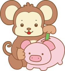 Cute Monkey vector icon. Funny baby Monkey animal series stock illustration. life of fluffy Monkey designs.