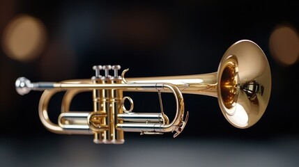 Fototapeta premium Golden trumpet, jazz music, dark background, concert