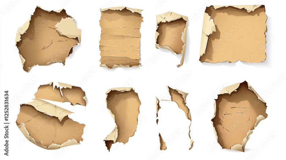 Aufkleber pieces and fragments of torn paper. realistic vector illustration set of broken and cut small sheets