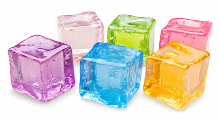 Colorful ice cubes on white background