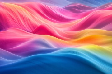 Obraz premium Smooth, flowing waves revealing vibrant rainbow gradient, blending rich, dynamic color patterns into abstract artistic composition