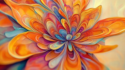 Abstract colorful flower, vibrant petals, close-up, digital art, background blur, design element