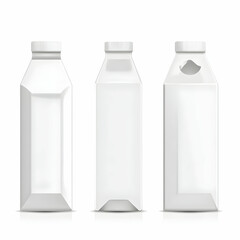 Three blank milk carton mockups, isolated on white background, packaging design
