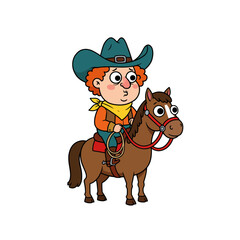 Cute Cowboy Riding Brown Horse Cartoon Illustration