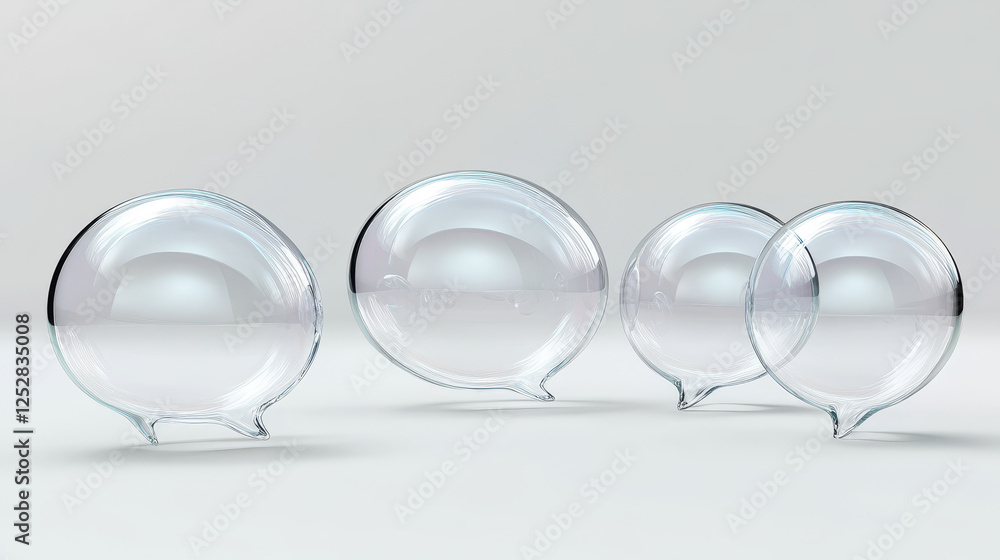Poster glass speech bubbles with metal frame isolated on transparent background. vector realistic set of cl