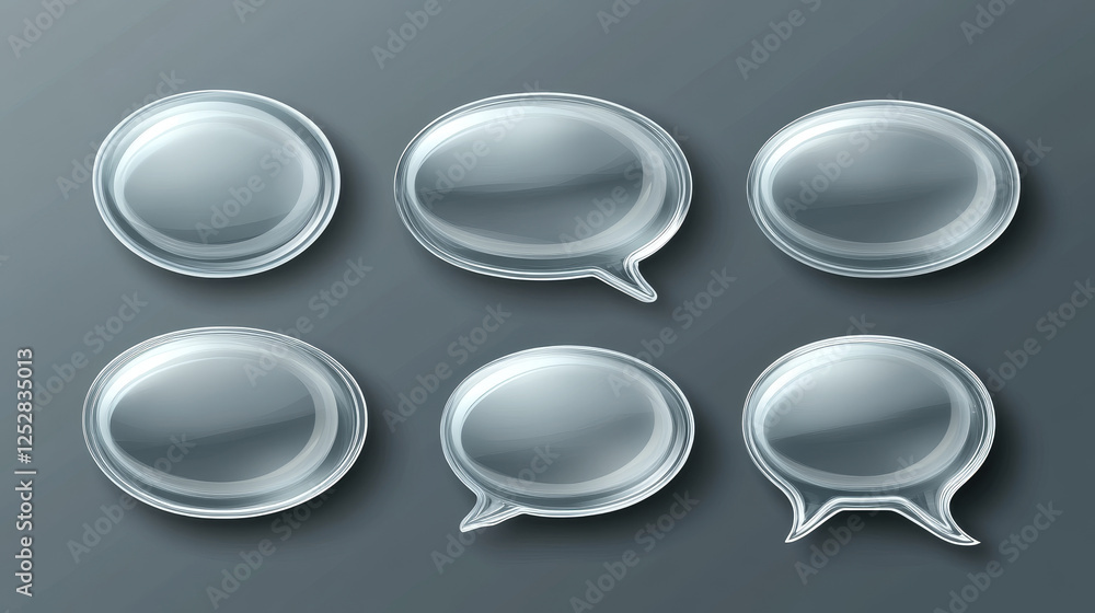 Poster glass speech bubbles with metal frame isolated on transparent background. vector realistic set of cl