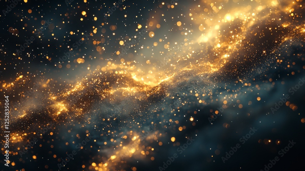 Aufkleber stunning abstract art of golden particles and cosmic energy in a dark space with shimmering light ef
