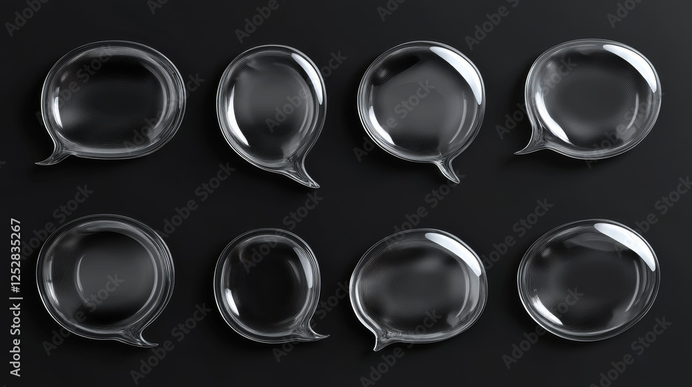 Aufkleber glass speech bubbles with metal frame isolated on transparent background. vector realistic set of cl