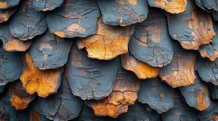Abstract Rustic Interlocking Pattern, Weathered Scales Texture in Golden Blue Hues