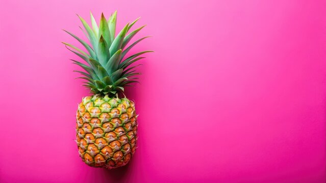 Vibrant pineapple with a pink background ,  Pink, vivid, tropical, fruit, summertime, vibrant, exotic, juicy