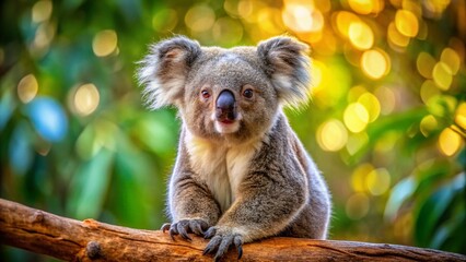 Fototapeta premium Adorable Koala Close-Up: Sitting on Branch, Looking Left - High-Resolution Stock Photo