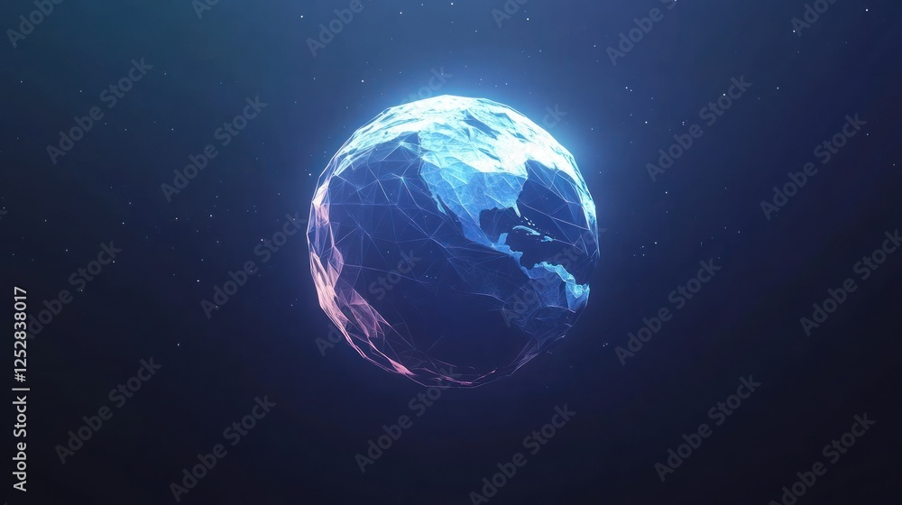 Poster glowing digital representation of earth, showcasing interconnected data points, set against a deep b