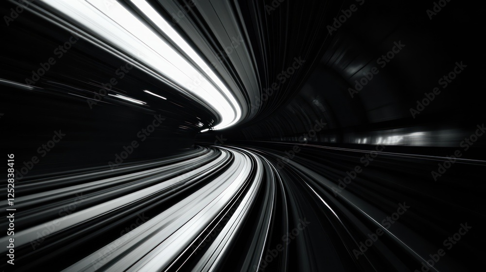 Poster dynamic motion of a subway train in a dark tunnel