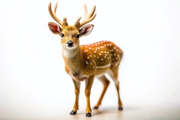 Fototapeta premium Adorable Miniature Deer, Isolated on White Background - Tilt-Shift Photography